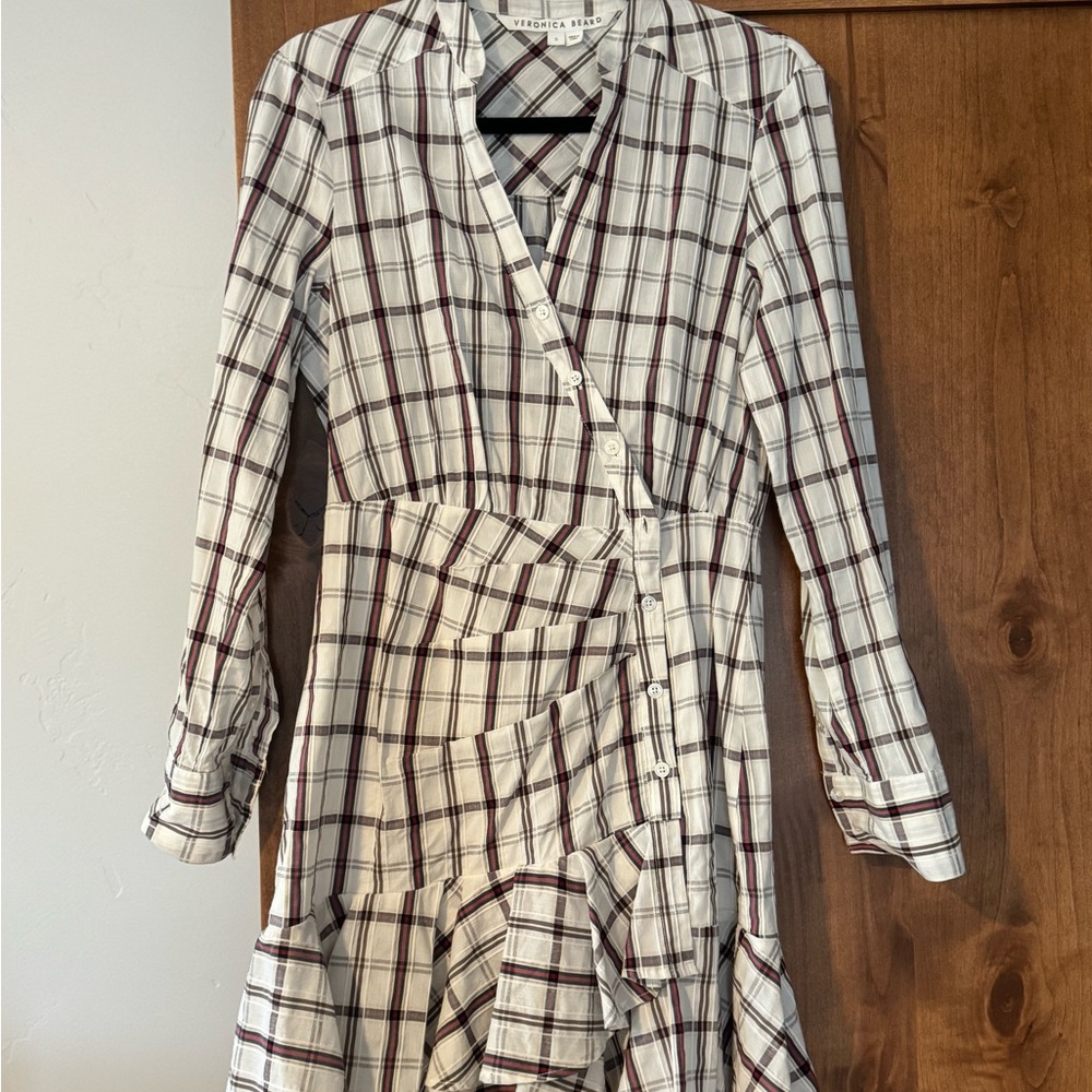 Veronica Beard White and Black Plaid Long Sleeve Dress